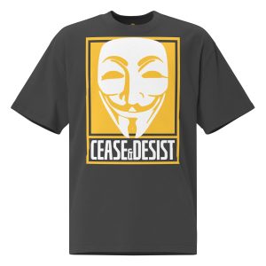 Cease & Desist Limited Edition Laser Orange Anonymous Mask Printed Oversize T-Shirt