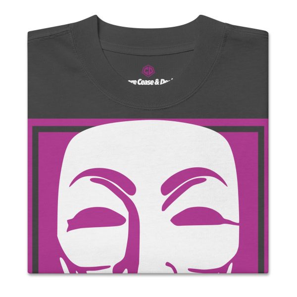 Cease & Desist Anonymous Oversized Pink & White Logo T-Shirt Label Close-up