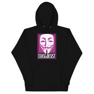 Cease & Desist Anonymous Mask Cactus Flower Pink Printed Front Hoodie